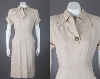 vintage 1950s beige shift dress | Jack Mann