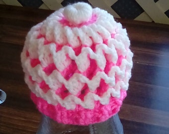 Reversible Pink and White Infant Hat