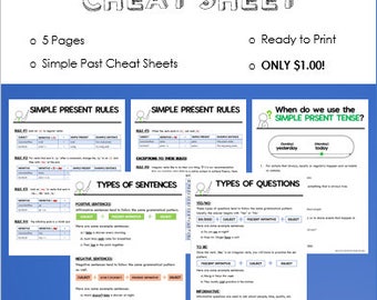 Simple Present Cheat Sheet Reference Guide | 5 Pages | NO PREP