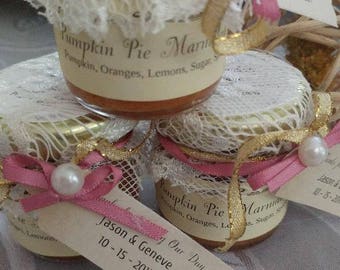 Lace Wedding Jam Favors/Ribbon and Pearl embellished favors / 1.5 oz/ 50 Wedding Jam Favors