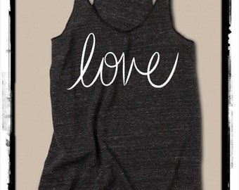 LOVE cursive Girls Heathered Tank Top Shirt screenprint Alternative Apparel