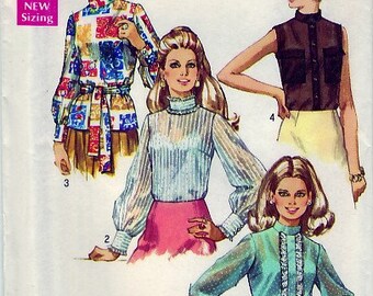 Vintage 1970 Simplicity 8594 UNCUT Sewing Pattern Misses Blouse Size 10 Bust 32-1/2