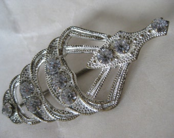 Clear Silver Rhinestone Brooch Vintage Pin