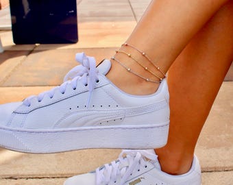 Satellite Chain Anklet / Dainty Gold Anklet / Silver Anklet / Gift Idea / Birthday Idea / Gold Silver Bead Anklet / Gold Chain Anklet