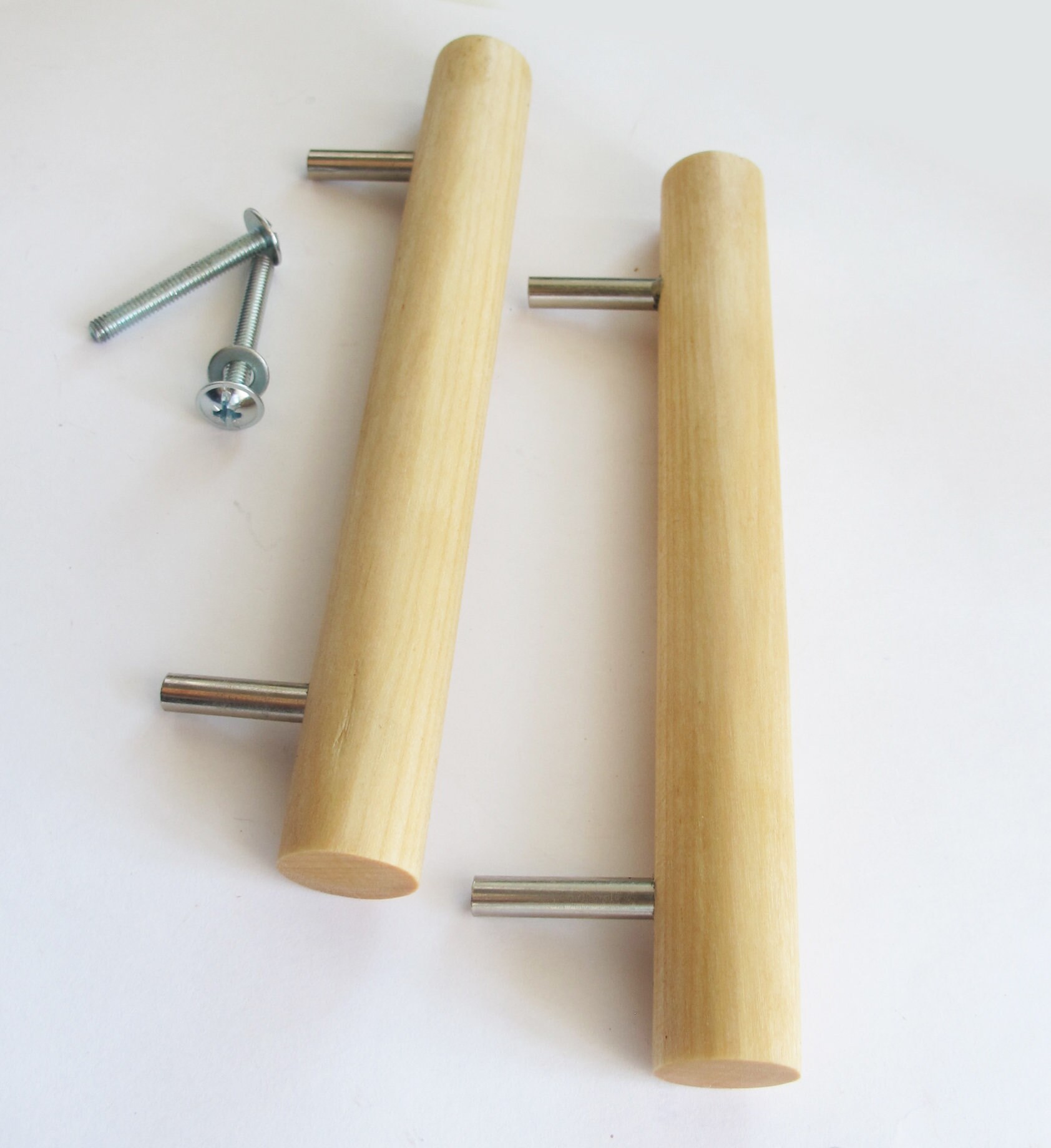 Set of 2 Birch Wood Drawer Handles Wooden Drawer Pulls