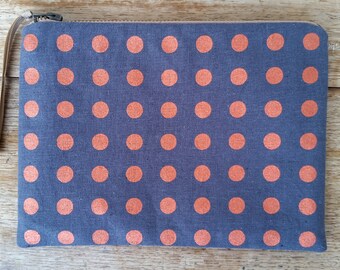 Straight Spot pouch - metallic copper on charcoal - screen printed and handmade