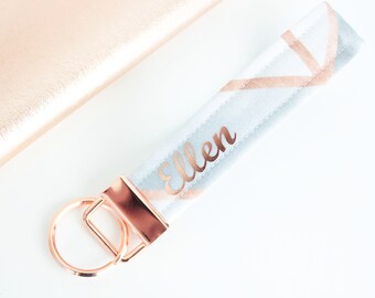 Personalized Marble Keychain, Rose Gold Key Fob, Marble Lanyard, Rose Gold Keychain, Rose Gold Wristlet, Name/Monogrammed Key Fob