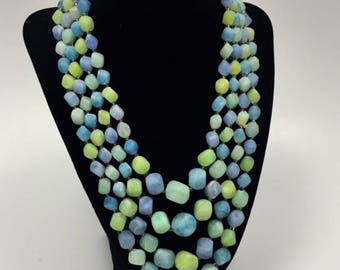 Multi Strand Necklace, Mad Men Jewelry, Beaded Necklace, Lucite Necklace, Marbled Lucite, Vintage Jewelry, Choker Necklace, Adjustable
