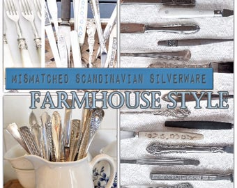 Mismatched Farmhouse Style silverware, farmhouse decor, silverware set, silver plate, cutlery set, flatware set, Service for 4, 8, 12+