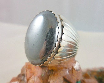 Native American Hematite Man's Sterling Silver Ring