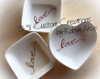 Love Ring Dish - Sweet Engagement Gift - Heart Ring Dish - Personalized Ring Dish - Engagement Photo Prop - Ceramic Ring Dish - Ring Dish