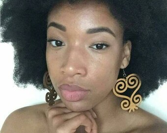 Sankofa // Adinkra // Afrocentric // Natural Wood Hand Stained Earrings // African and Caribbean Inspired Jewelry