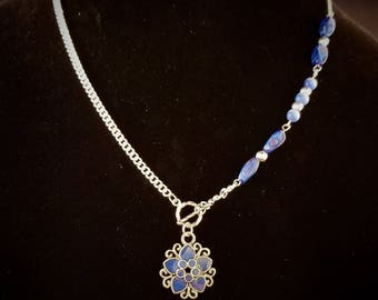 Blue Front Close Asymmetrical Necklace One Of A Kind