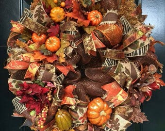 Deco Mesh Fall Wreath, Fall Wreath, Thanksgiving Wreath, Fall Front Door Wreath, Pumpkin Wreath, Fall Mesh Wreath, Fall Floral Wreath