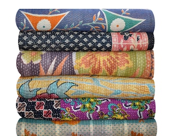 05 pcs lot (free shipping) special Handmade Kantha Quilt, Indian Saree Throw, Reversible Kantha Quilt, Vintage Kantha Throw