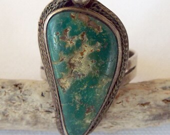 Vintage Sterling Silver Southwest Native Tribal Green Turquoise Ring Sz 8