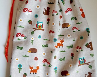 Pocket, Pyjamazag, projectbag with forest animals, animals, drawstring