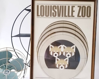 Vintage Original Charley Harper Louisville Zoo Red Pandas Framed Print