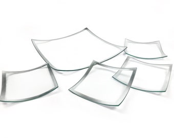 Vintage set of 5 glass plates with silver rims - 1 large for serving, 4 smaller for dining
