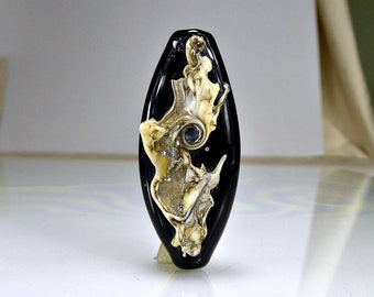 Black Silvered Ivory Lampwork Focal Bead