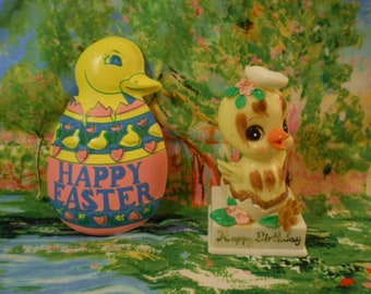Vintage Easter/Birthday Decorations-Chick Cake Over Lay - Hard Plastic Figure