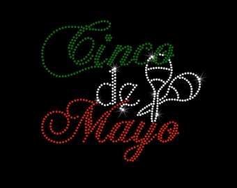 Cinco de Mayo Hotfix Rhinestone Bling Iron on Heat Tshirt Transfer