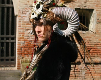 MADE TO ORDER - headpiece tribal feather iridescent Fantasy Pagan wiccan renaissance larp shaman costume headpiece