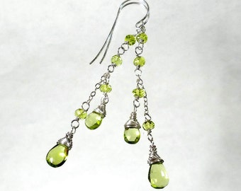 Genuine Peridot Earrings Peridot Drop Earring Green Cascade Earring August Birthstone