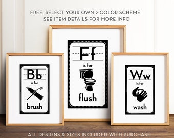 Bathroom art, PRINTABLE art, Bathroom wall decor, Funny bathroom art, Bathroom decor set, Kids bathroom art, Kids bathroom decor, Printables