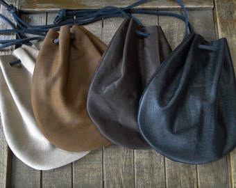 Leather Coin Pouch, Drawstring Bag, Medieval Renaissance - Choose Your Color -