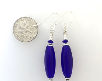 Cobalt Glass And Sterling Silver Earrings (shr)
