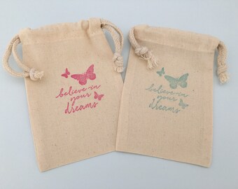 Butterfly Favor Bags: Believe In Your Dreams Butterfly Design Muslin Favor Bag, Butterfly Party Supplies