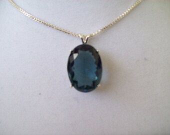 Created London Blue Topaz Pendant in Sterling Silver, Comes with chain