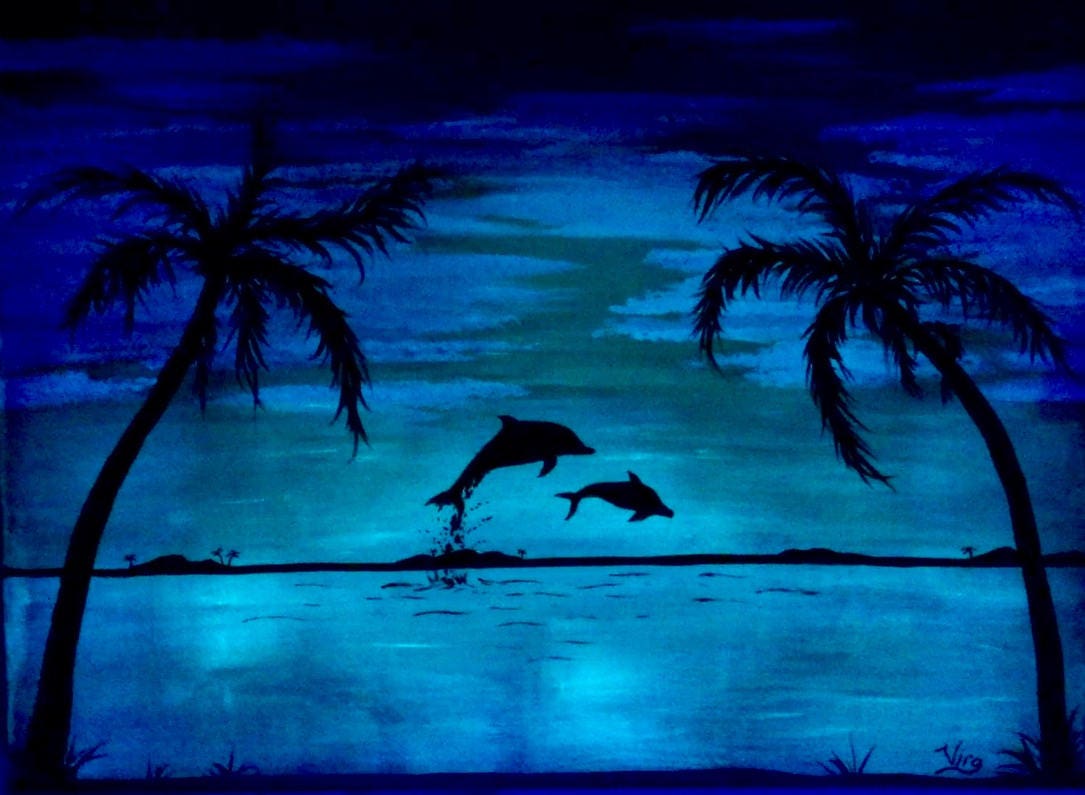 Dolphin Beach glow in the dark ready to ship Original painting