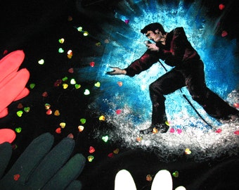 wearable art jacket black velvet Elvis