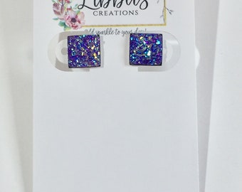 10mm Purple Square Druzy Earrings