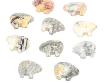 Large Crazy Lace Jasper Zuni Style Bear Fetish Beads Big Chunky Focal Southwestern Gray Yellow Pink White Neutral Totem Animal Protection