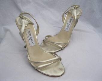 Metallic Silver Leather Jimmy Choo Slingbacks Size 37