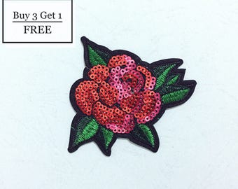 Rose Patch Sequin Patch, Iron on Patch, Sew On Patch, Embroidered Patch