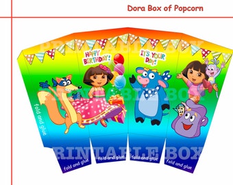 Dora box of popcorn Party decoration, Printable box, Dora party supplies, Adventurer the Explorer , digital download, party favor