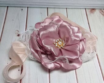 Pink Rosette Flower Headband, Girl Headband, Baby Headband