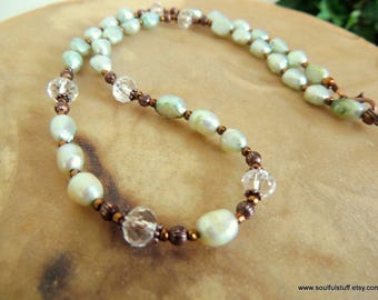 Freshwater Pearl Green and Copper Necklace