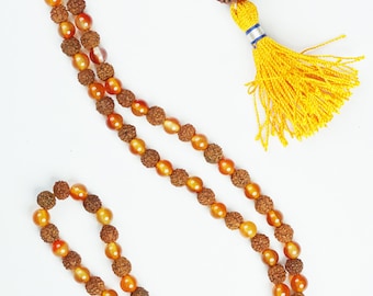 Rudraksha Carnelian Kundalini Yoga Malabeads Meditation 108+1  Healing Japa Mala Necklace