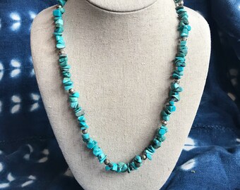 Vintage Navajo turquoise nugget and sterling silver beaded necklace
