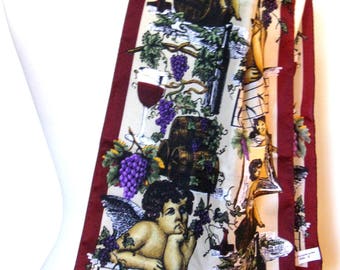 WINE,CHERUBS & GRAPES Oblong 100% Silk Scarf - 12" x 60"