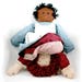 Vintage 1990s handmade topsy turvy doll, 2 dolls in 1, 19th century dress, girls toy, black white soft cloth doll, red blue, curly yarn hair
