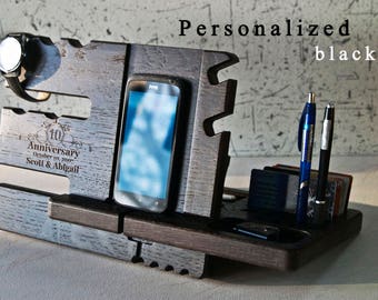 Nightstand docking station Driftwood docking station Modern docking station Wooden cell phone charging station Iphone bedside dock