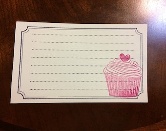 Cupcake Recipe Cards // Handmade Recipe Cards // Cooking Accessories // Hand Stamped Recipe Cards // Baking Accessories