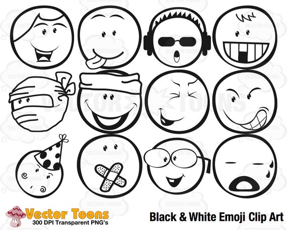 Black & White Emoji Clip Art Digital Clipart Digital