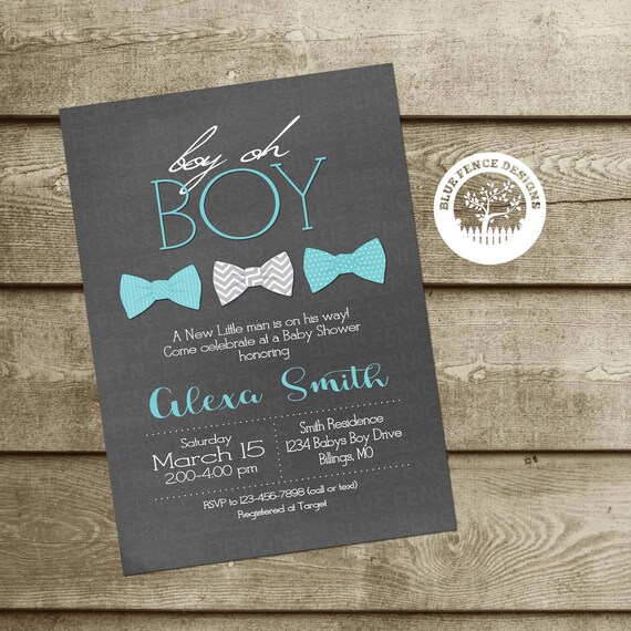 bow tie baby boy shower invitations gray aqua little man